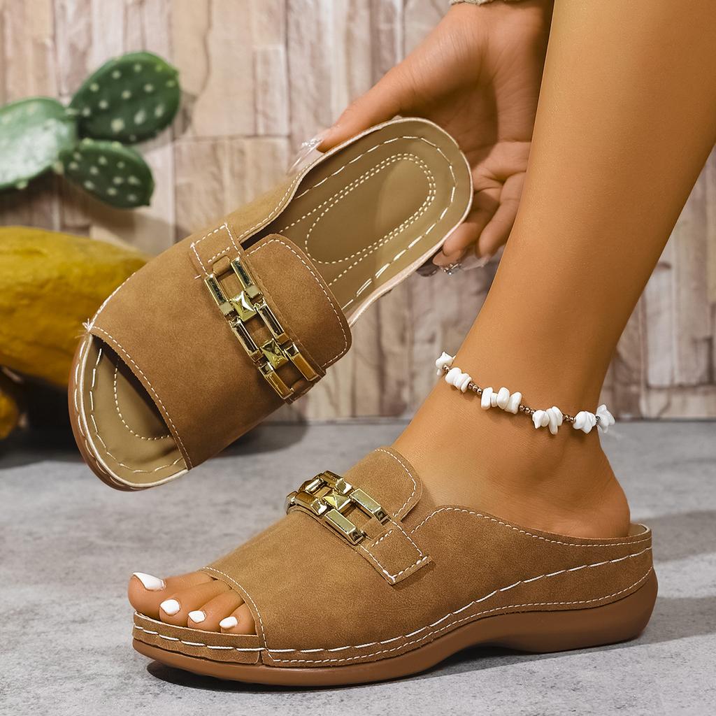 Women's Wedge Sandals. Metal Chain Detail. Casual Open-toe Platform Shoes, Summer Beach Footwear, Women Shoes