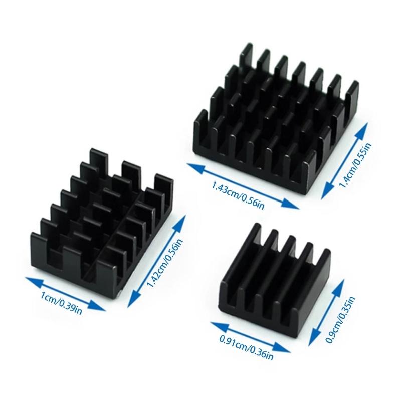 Ribbed Aluminum Cooling Heat Sink Set , 3-Piece Thermal Heatsinks with Auto -Adhesive Tape for Single-Board Computer