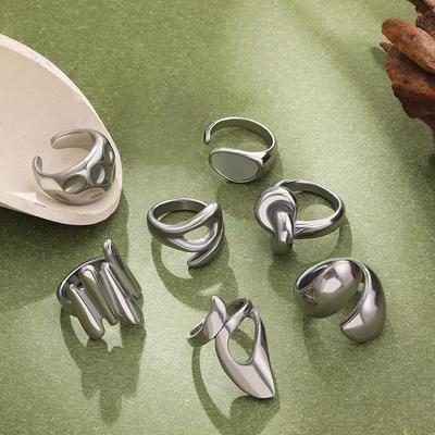 Stainless Steel Irregular Geometric Rings for Women Minimalist Smooth Wide Chunky Opening Ring Statement Jewelry Gift