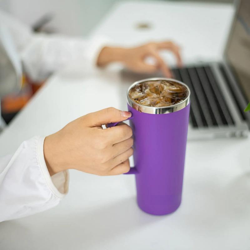 24oz Coffee Tumbler with Handle Lid Creative Thermos Hot Water Bottle Insulated Thermal Cup Stainless Steel Double Wall Car Mug