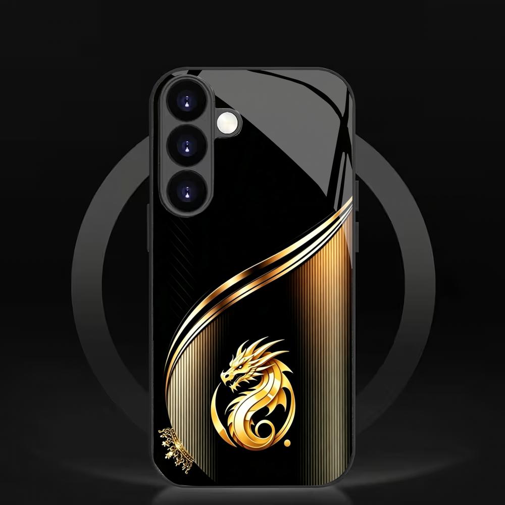 Golden Dragon Tempered Glass Phone Case Suitable for Samsung Galaxy S26 S25 S24 S23 S22 S20 FE/Ultra/Plus Anti Drop Back Cover
