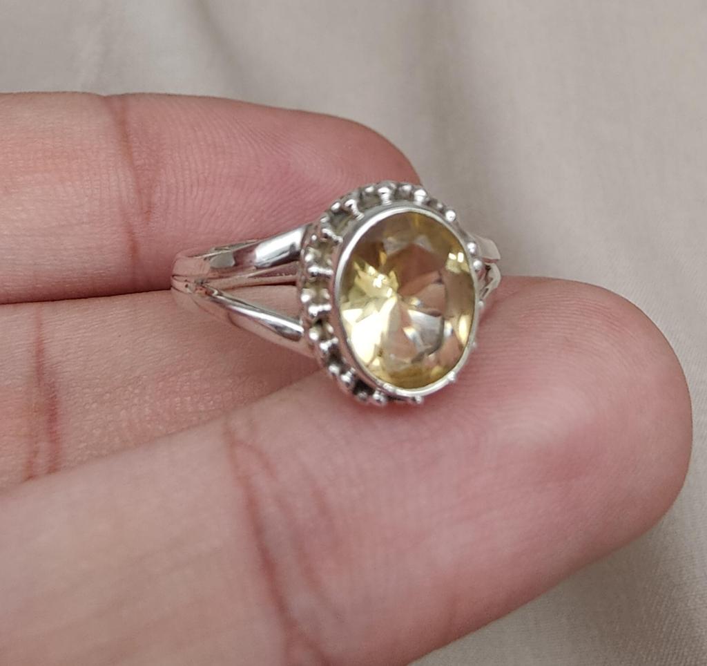 Citrine 925 Sterling Silver Ring: Handmade Faceted Gemstone, Positive Energy