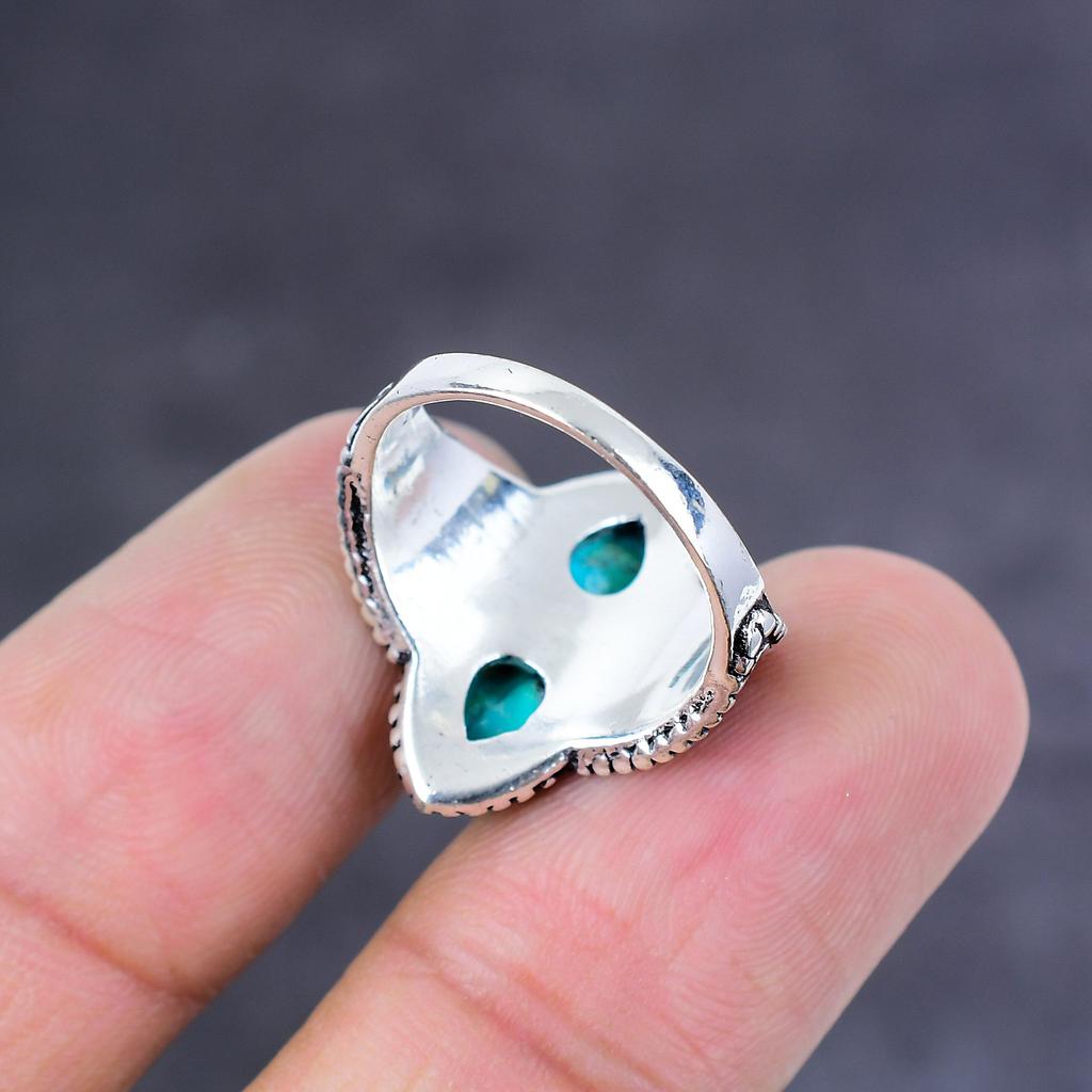 Tibetan Turquoise Handmade 925 Sterling Silver Ring Size 9 Gift For Her d0A68