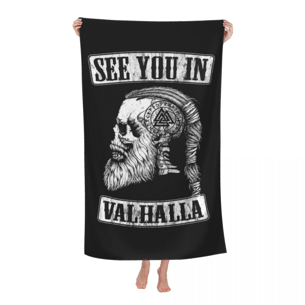 

Viking Runes Thor Mjolnir Beach Towel Norse Valhalla Odin Breathable Microfiber Pool Towels W30*H60(CM)