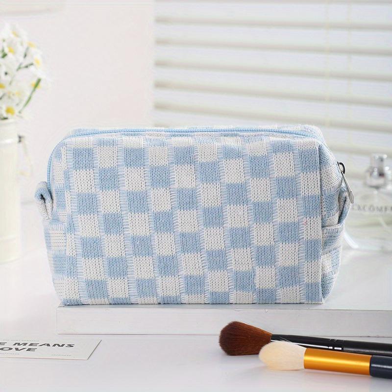 1pc Korean version ins checkerboard makeup bag, large capacity knitted storage bag, portable travel bag, makeup bag, makeup bag