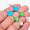 Copper Green Turquoise, Pearl 925 Sterling Silver Jewelry Earring 2.56" GK-6260