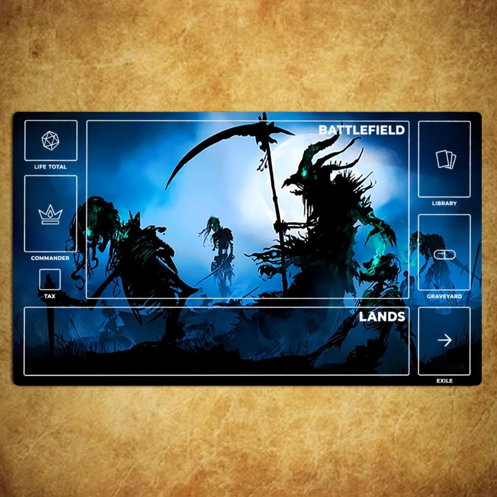Skeleton Mage Staff Mouse Pad Card Playmat Stitched with Magic Zones Game Mats for MTG/TCG Card Battle Commander Gaming Mat