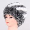 Hot Sale Winter Women Flower Striped Natural Real Fur Hats Lady Warm Knit Genuine Rex Rabbit Fur Caps Outdoor Fur Beanies Hats