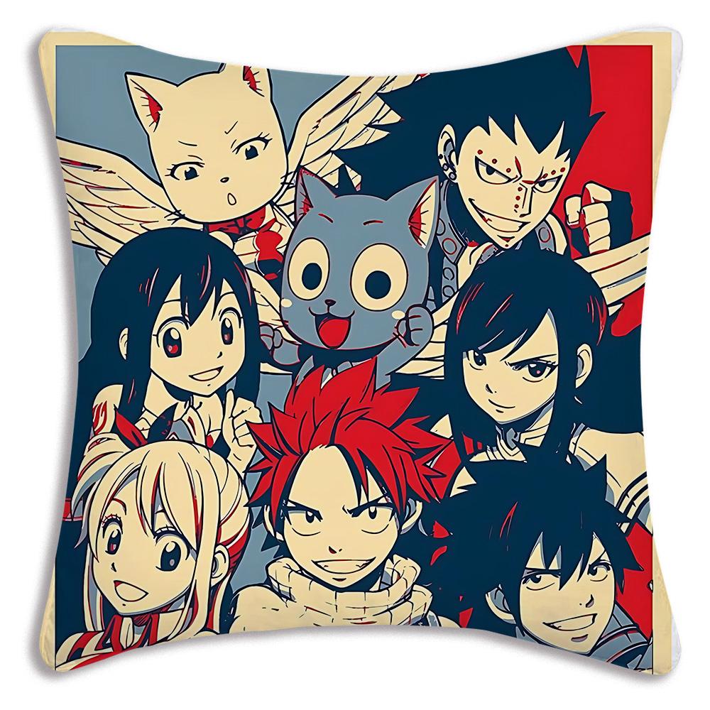 Classic Comics Anime Fairy Tail Pillow Covers Cartoon Sofa Decorative Home Double-Sided Printing Short Plush Cute Cushion Cover