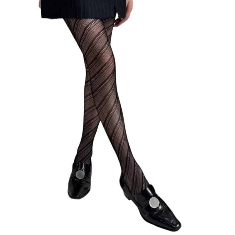 Aesthetic Elegant Women s Fishnet Tights Hollowed Out Diagonal Stripe Mesh Pantyhose High Elasticity Stockings Hosiery