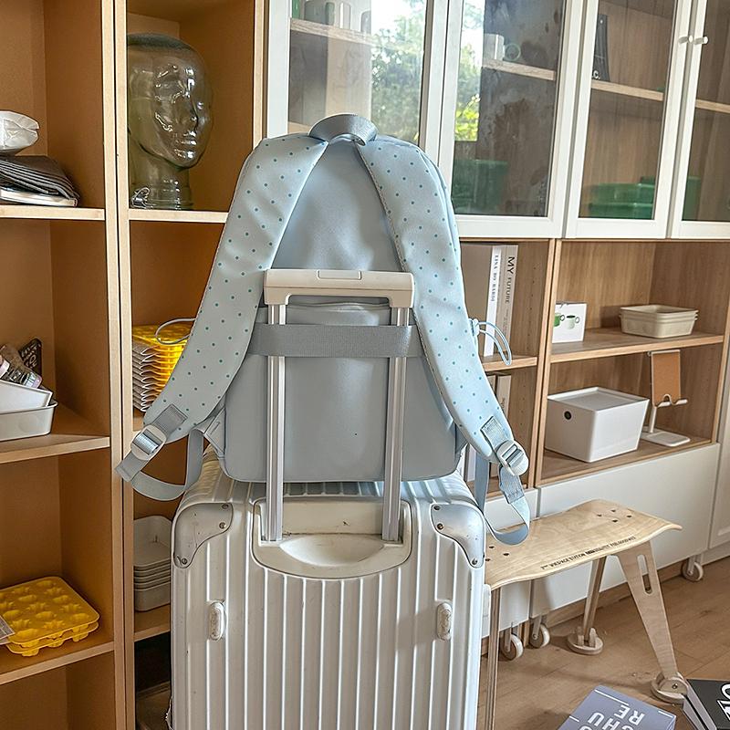 Women's Wave Point Print Backpack Junior High School Student Schoolbag Large Capacity Backpack with Coin Purse