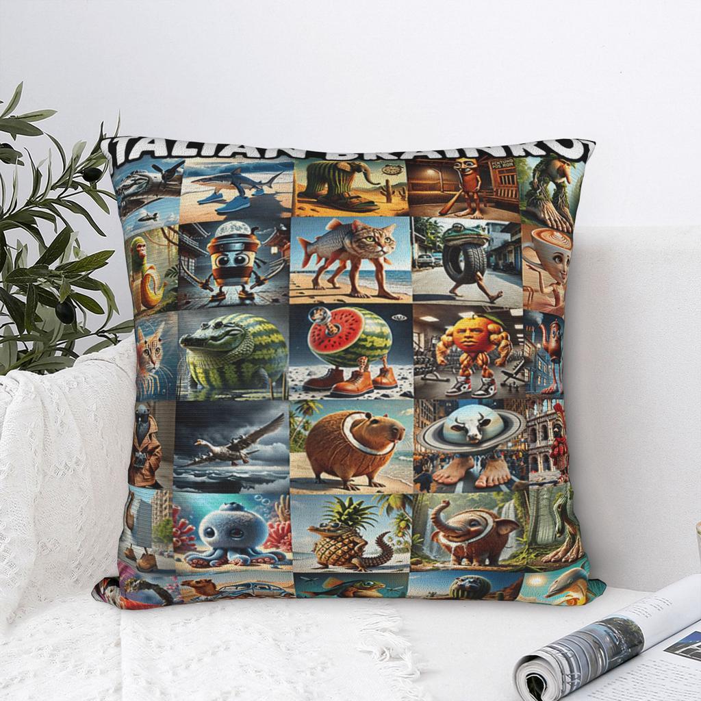 Types of Italian Brainrot Meme Character Pillow Cover Print Cushion Cover Kawaii Pillow Case For Living Room Bed Chair