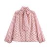 Elegant Women Korean Style Polka Dot Shirt Long Sleeve Bow Tie Collar Blouse Spring Autumn Loose Tops Fashion Sweet Simple Clothing