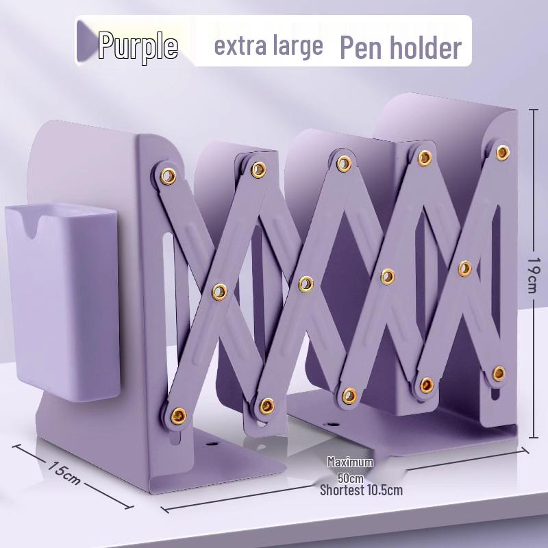 Retractable Bookend with Pen Holder - Foldable Desktop Bookshelf and Divider