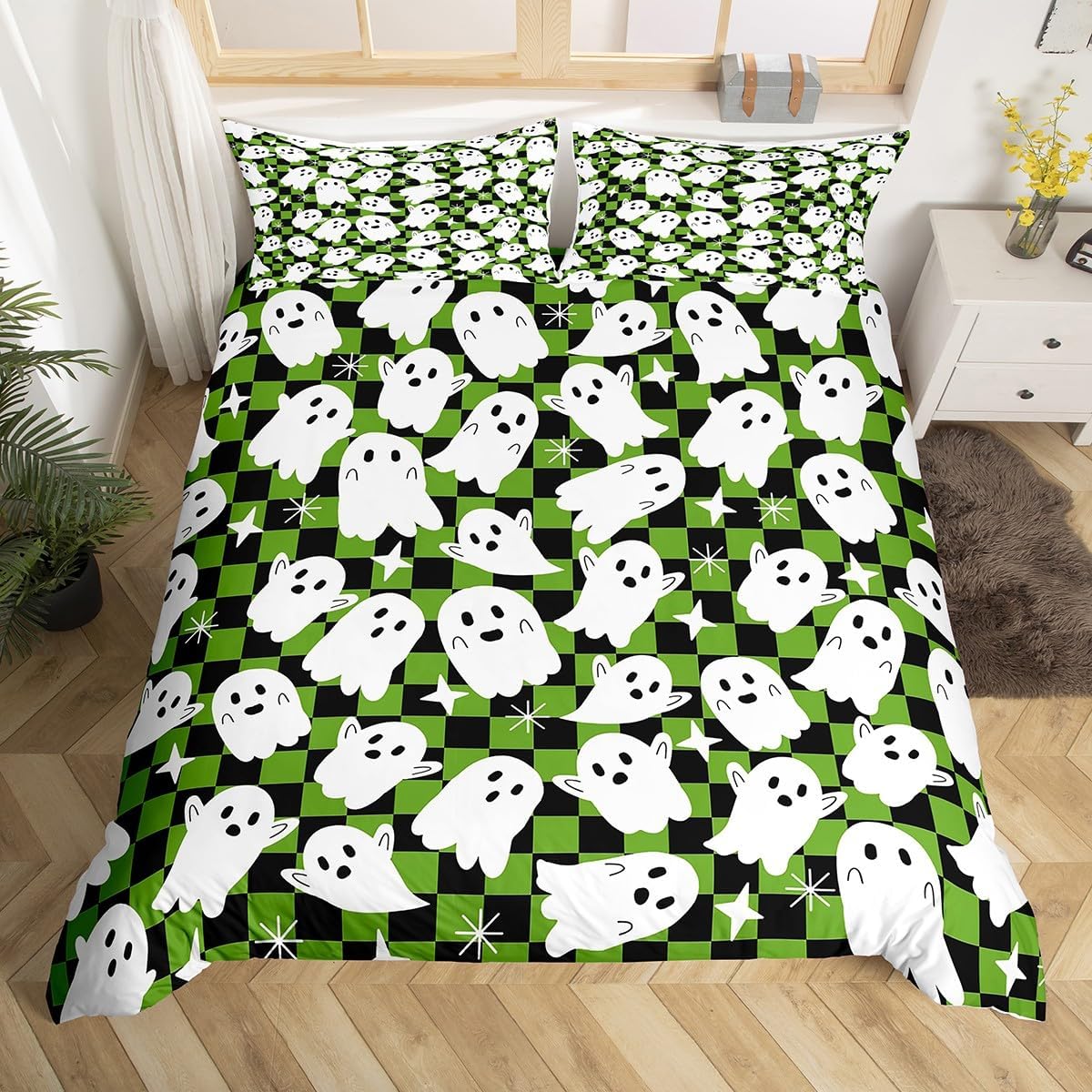 

Cartoon Cute Ghost Decorative Bedding Set Ghost Duvet Cover Queen King Size For Kids Girls Teens Happy Halloween 3 Piece Set EU Single(135x200cm)
