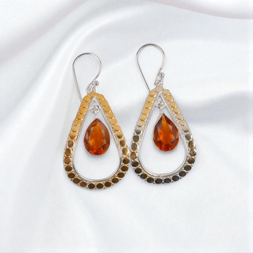 Citrine Gemstone 925 Sterling Silver Jewelry Handmade Earrings2.27" Gift For Her EE-82-3