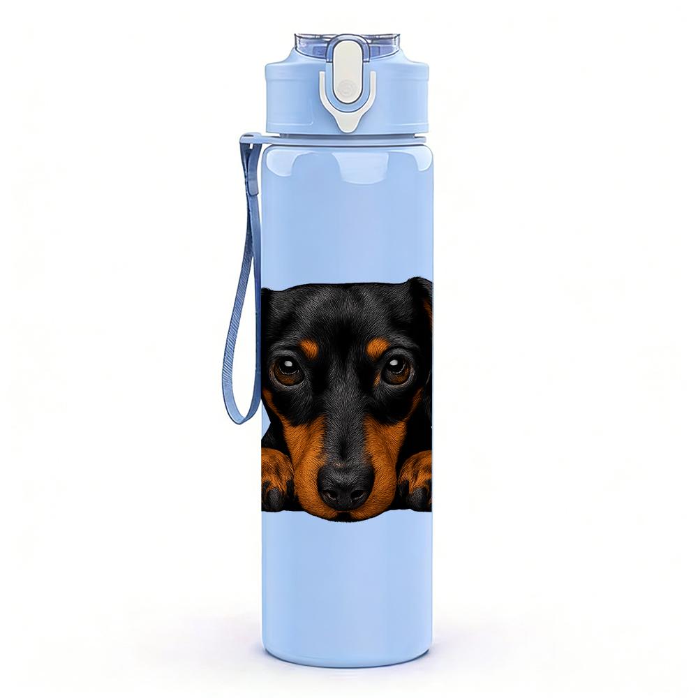 1PC Black Brown Dachshund Bust 750ml Color Plastic Sports Water Bottle Leakproof Flip Straw Lid For Sports Office Home Use