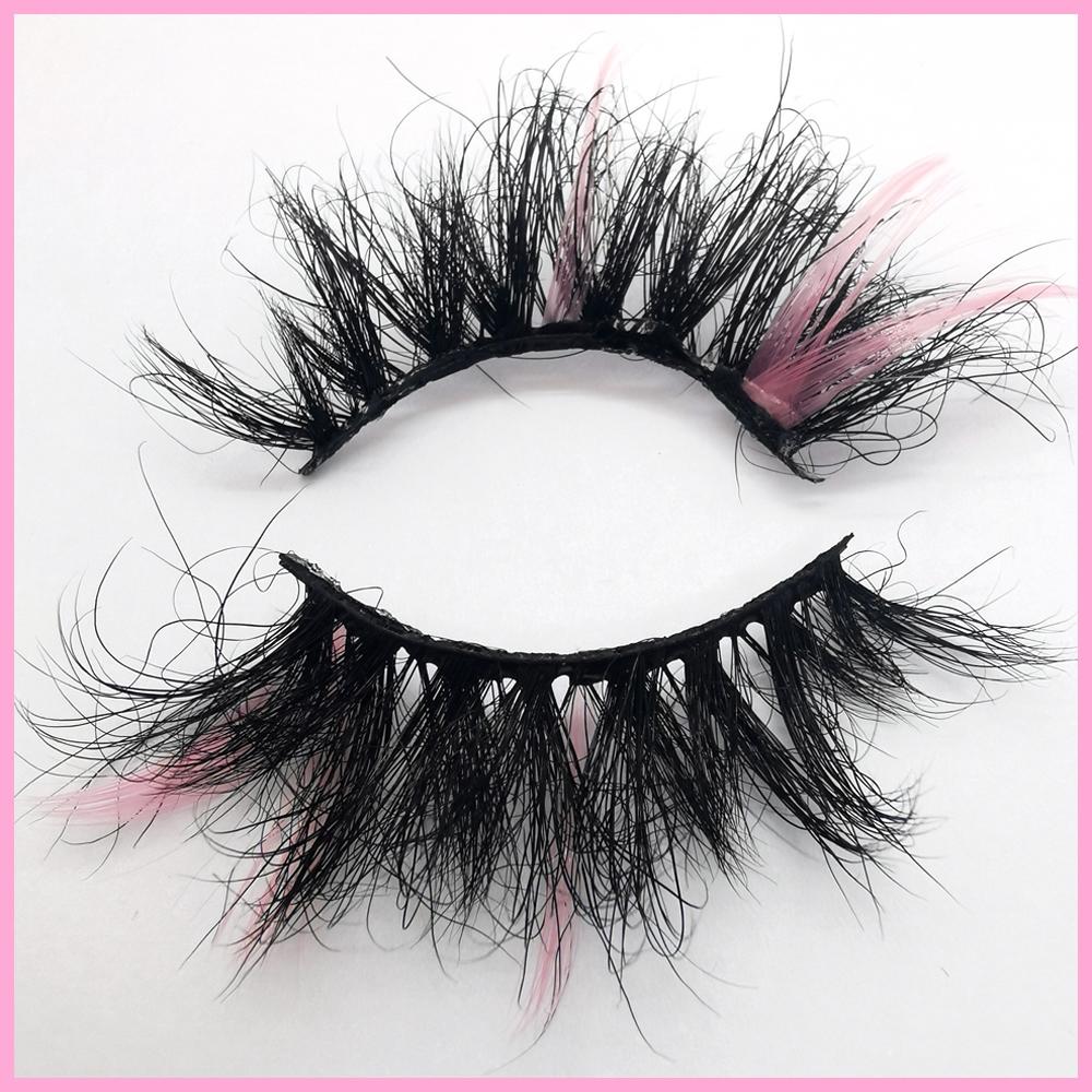 1 Pair Fluffy 25MM Mink Eyelashes Colored Lashes Bulk Wholesale Pink White Red Blue 5D Mink Lashes Supplies Makeup Tools