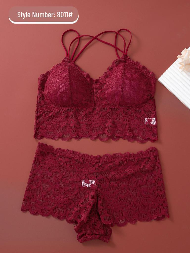 Women’s Sexy Lace Triangle Cup Bra & Panty Set - Wire-Free, Beautiful Back Design