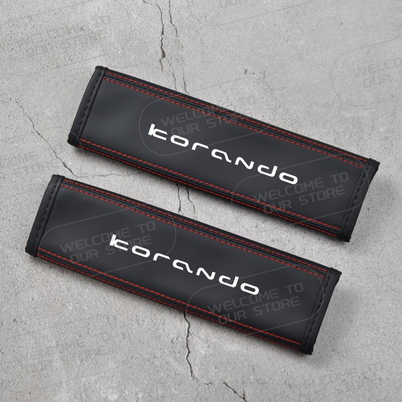 

2Pcs For Ssangyong Korando Rexton Musso Tivoli Actyon Kyron Emblem Logo Leather Car Safety Belt Shoulder Cover Pads Interior