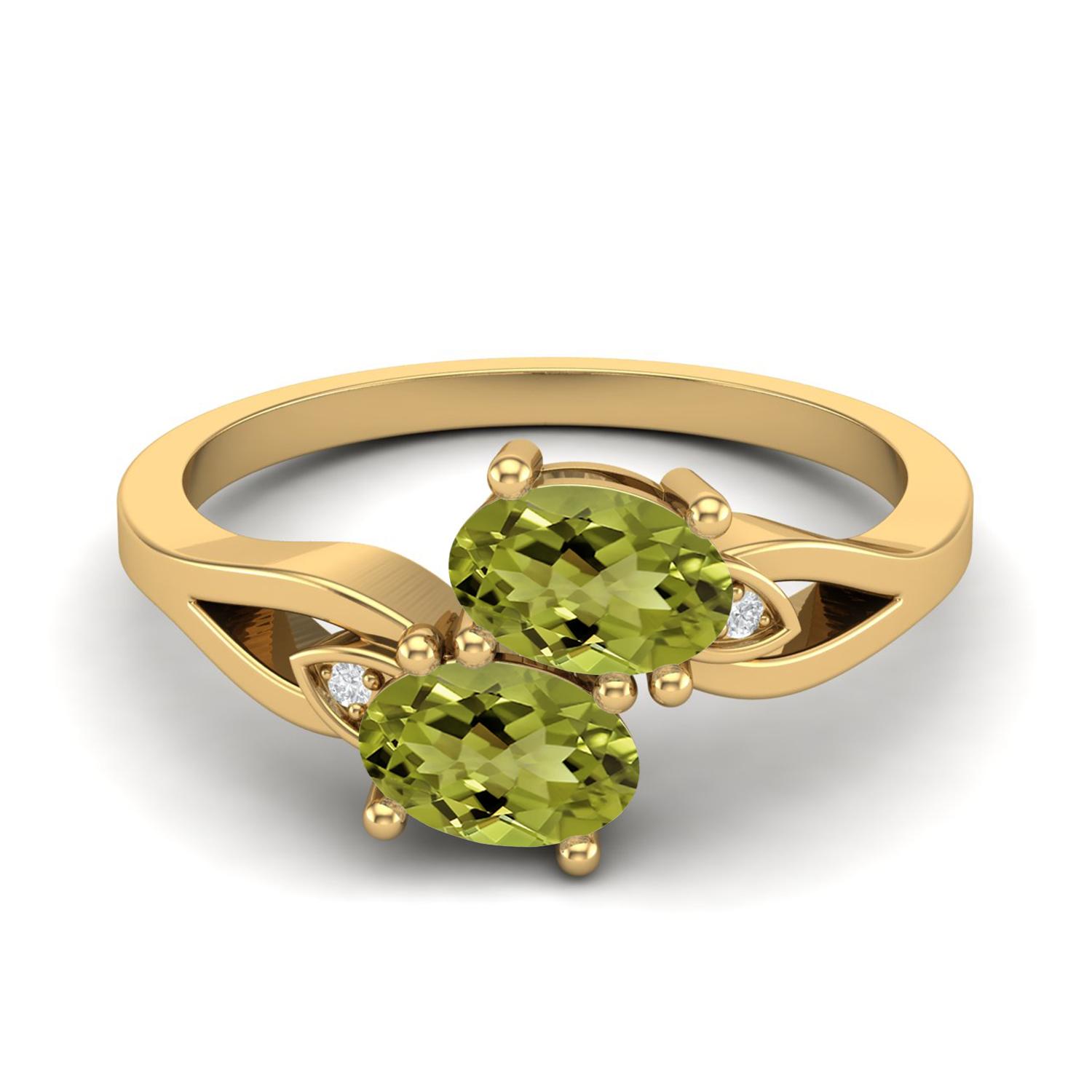 6X4mm Oval Peridot 925 Sterling Silver Gold Vermeil Dual Stone Bypass Women Engagement Ring 6