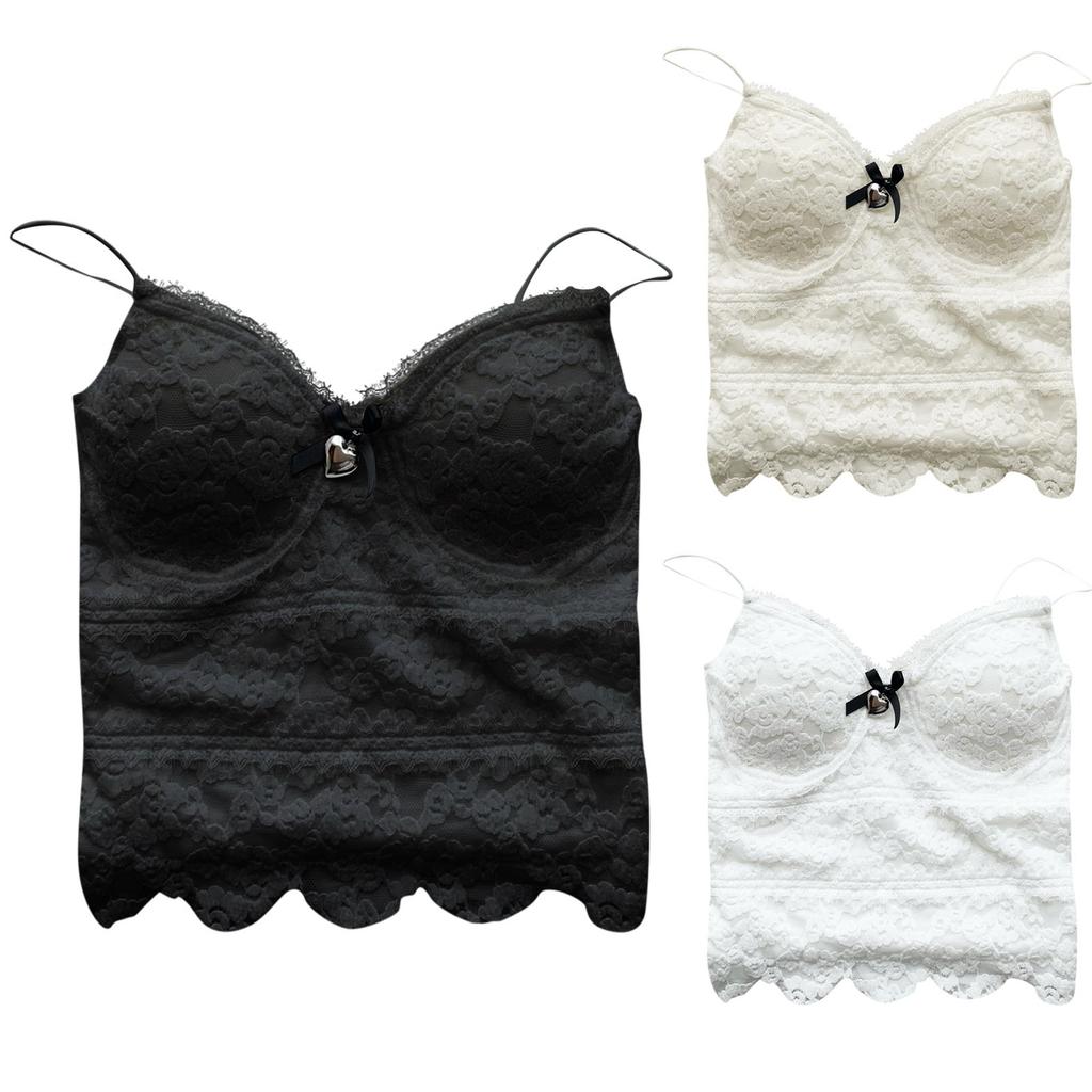 Women's Solid Color Lace Sleeveless Camisole Belly Button Top
