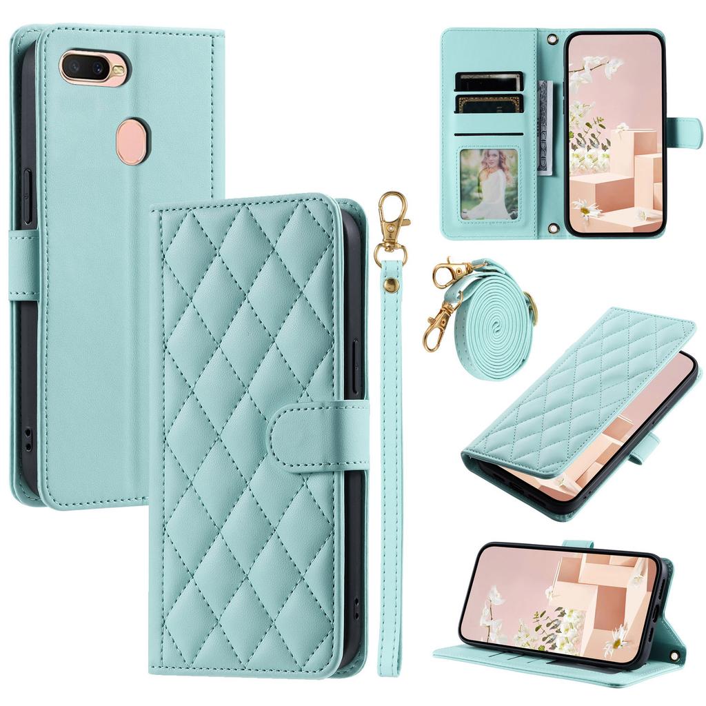 For OPPO A7/A5S/A7N/A12/A12S/A11K Crossbody Case Rhombus Grid Stand Phone Cover