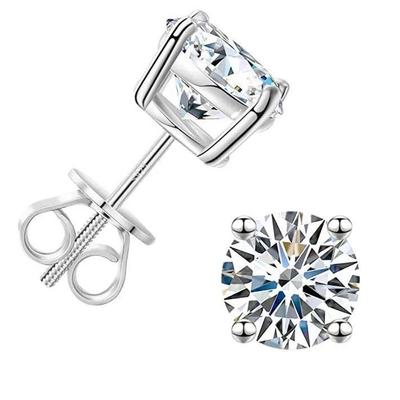 Orecchini a Bottone in Argento Sterling 925 Certificati GRA con Moissanite a Quattro Punte con Vite - Semplice Stile Europeo e Americano