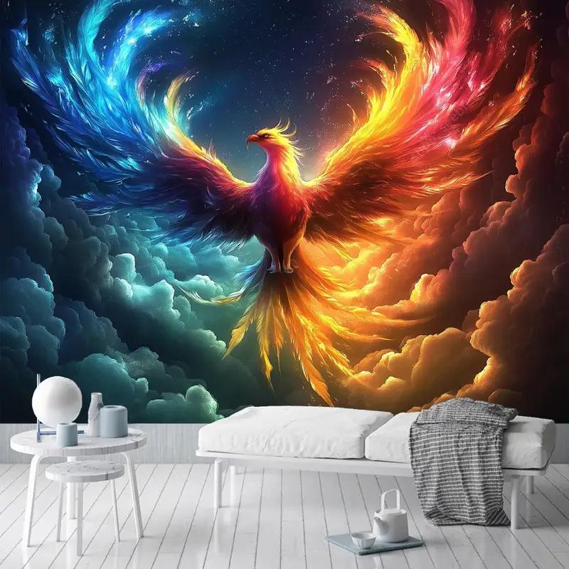 Fantasy Phoenix Tapestry Fire and Ice Bird Wall Hanging Aesthetic Background Cloth for Bedroom Dorm Home Decor 100X70CM