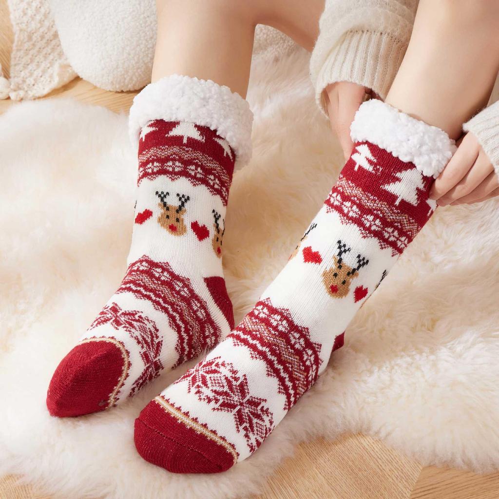 Women's Fleece-Lined Christmas Stockings: Winter Floor & Sleep Socks