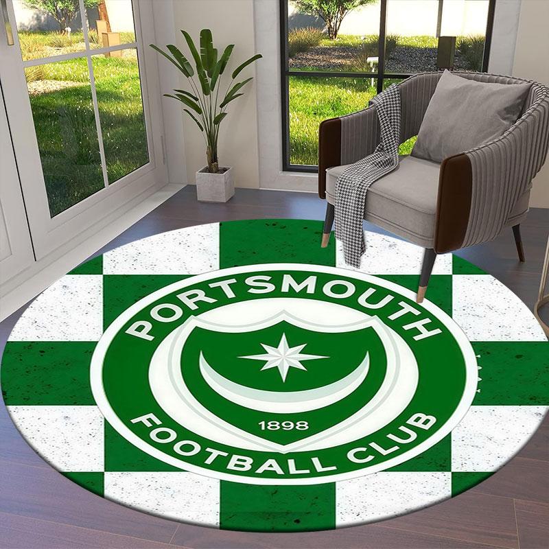 Portsmouth Football Club Round Area Rug,Carpet Rug for Living Room Bedroom Sofa Playroom Decor,Non-slip Floor Mat