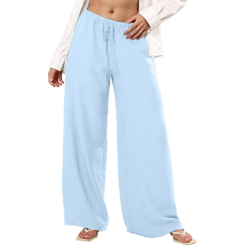 Damen Farbe Elastische Taille Taschen Locker Lässig Hosen für den Alltag