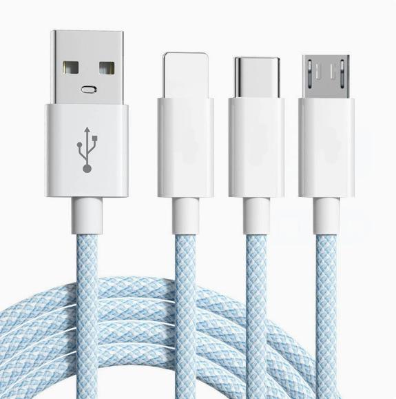 Tri-Device Fast Charging Cable: Apple, Android, Type-C Compatible, Solves Charging Worries