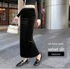 Women's Autumn/Winter Black Velvet Slimming Long Skirt with Thick Lining and Slit