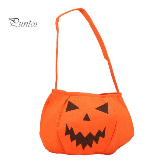 Candy Holder for Kids Halloween Pumpkin Bag Kids, Small Trick or Treat Bucket, Reusable Soft Face Basket with Handle Party Decoration
