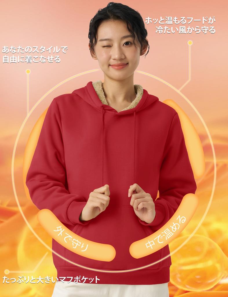 KEFITEVD Cotton Sweatshirt with Fleece Flattering Plus Fluffy and Orange Size M Women's Lining, Top, Autumn/Winter, Sizes, Warm, Thick, Loungewear,