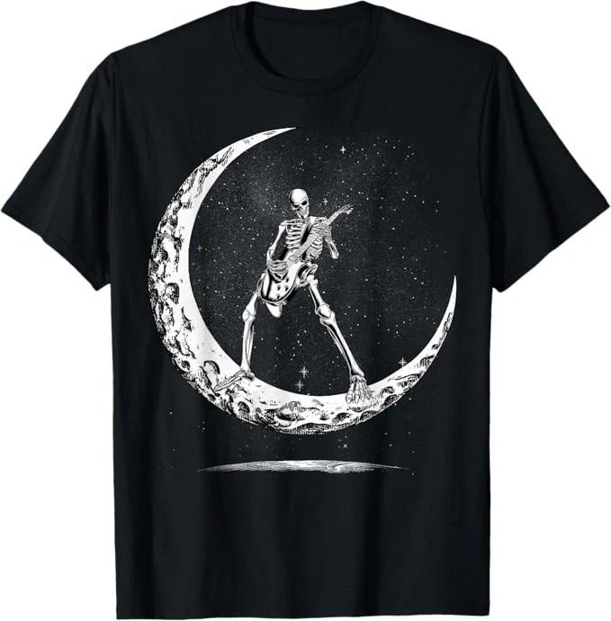 Skeleton Playing Guitar Rock And Roll Band Halloween Men Kid T-Shirt XL