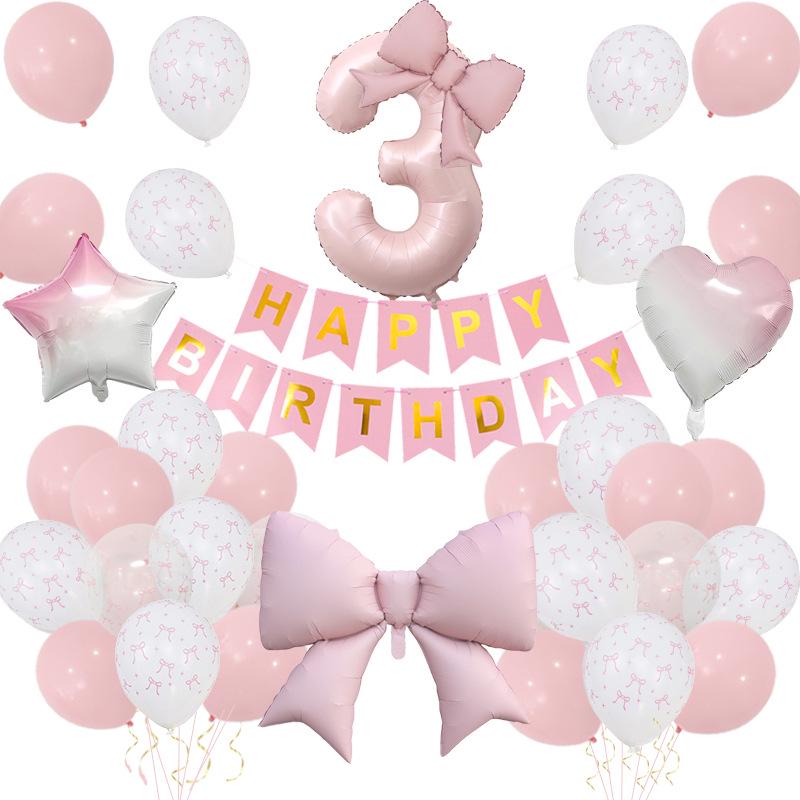 Set di Palloncini Foil Rosa Retro con Fiocco e Decorazioni per Feste di Compleanno per Bambini