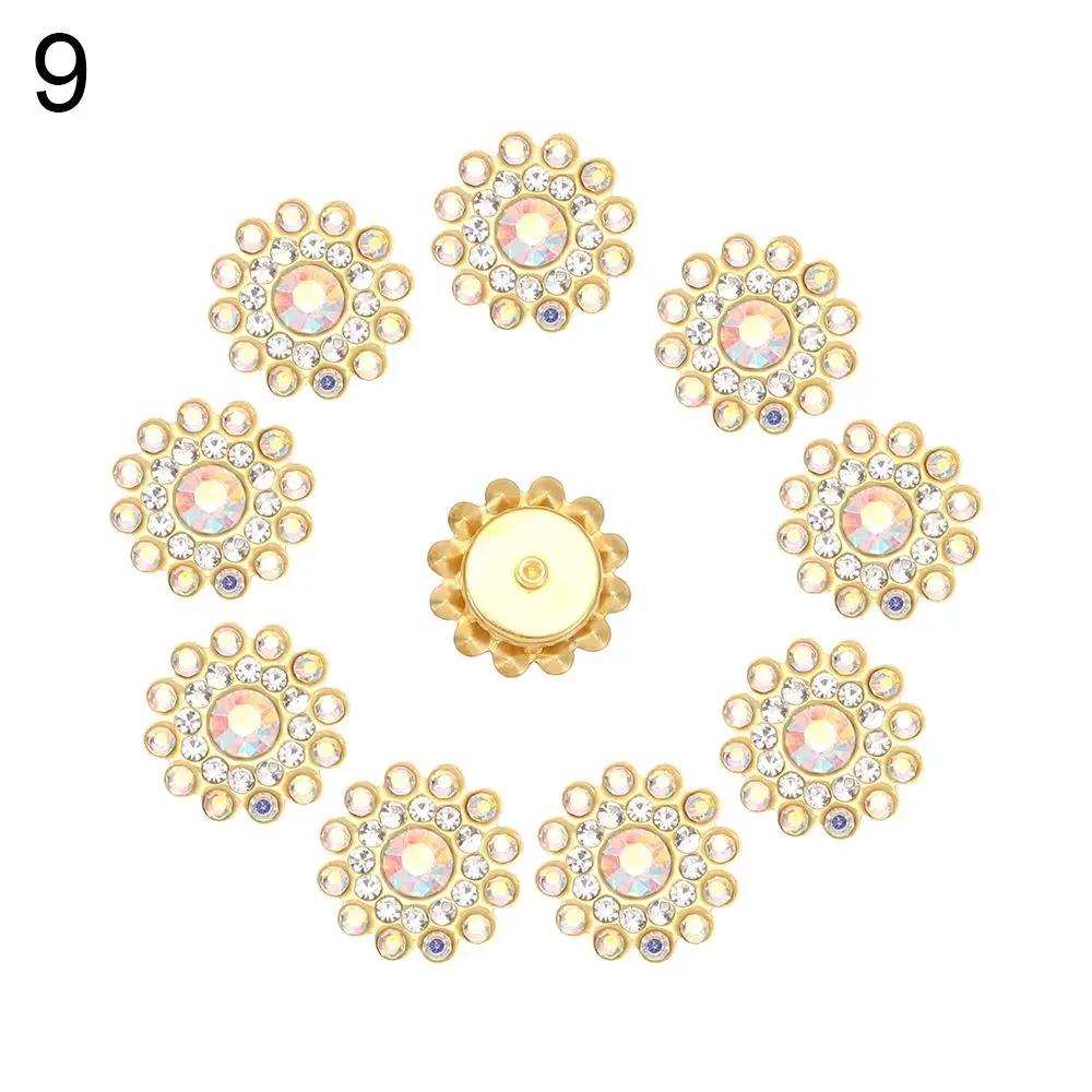 10PCS Pearl Flower Rhinestone Buttons Sparkling Crystal Hairpins Decorative Buttons for Clothes DIY Apparel Sewing Accessories