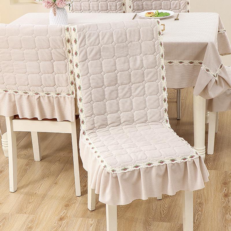 Minimalist Chair Cover Non-Slip Thickened Plaid Soft Ruffle Trim Dining Seat Cover All-Season Universal One-Piece Chair Cover