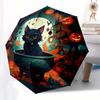 Halloween Black Cat Cauldron Wall Clock Umbrella, Portable 3-Fold Compact Umbrella for Men & Women R146