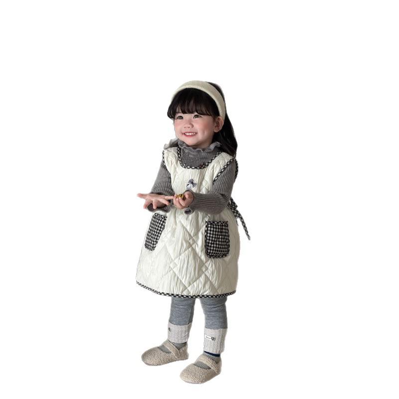 Baby Girl Korean Style Winter Vest and Long Sleeve Mori Dress Set