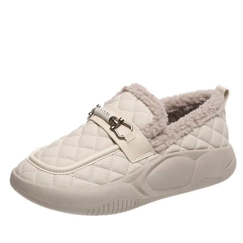 Mocasini de catifea de moda pentru femei 2024 toamna si iarna cu fund plat anti-alunecare pantofi caldi din bumbac pantofi la moda de fasole pantofi din piele