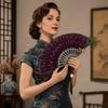 Portable Peacock Feather Folding Fan Exquisite Dance Hand Fans  Wedding Party Decor