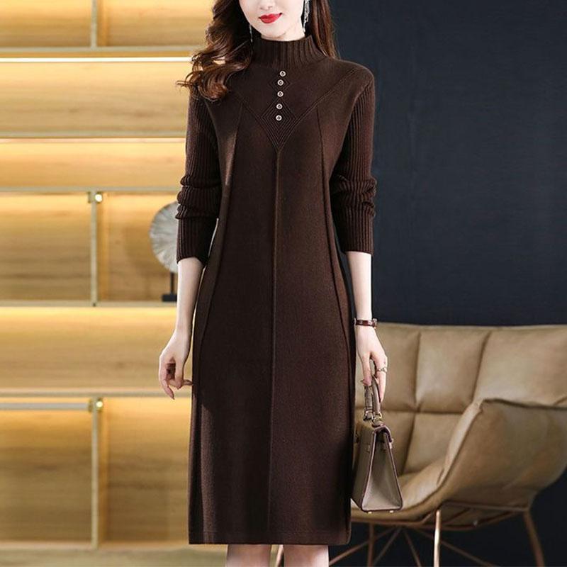 New Autumn Winter Long Over-the-knee Loose High-end Dress Solid Color Mid-length Knitted Sweater Skirt Base