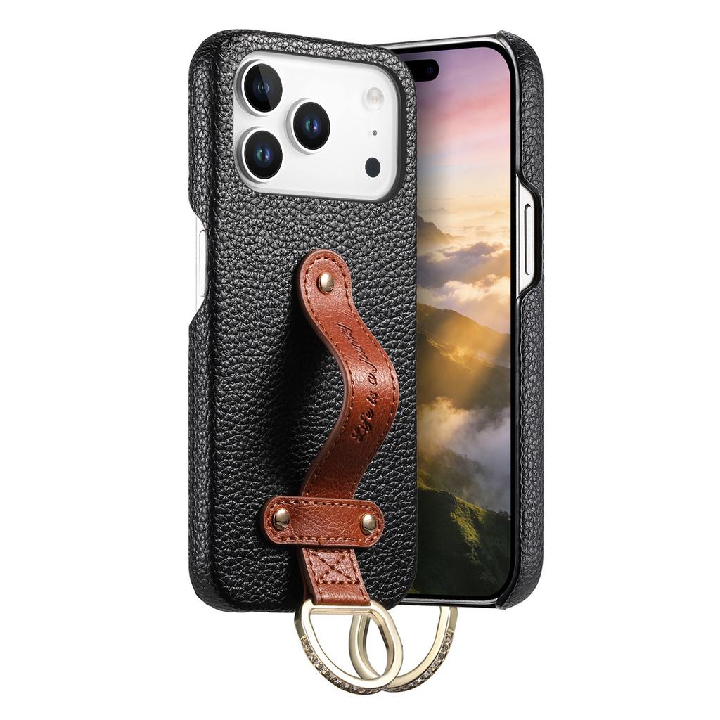 Etui na telefon z paskiem na nadgarstek ze skóry liczi do iPhone 17 Air 16E 16 15 Plus 14 13 12 11 Pro Max Odporne na wstrząsy Pokrowiec ochronny