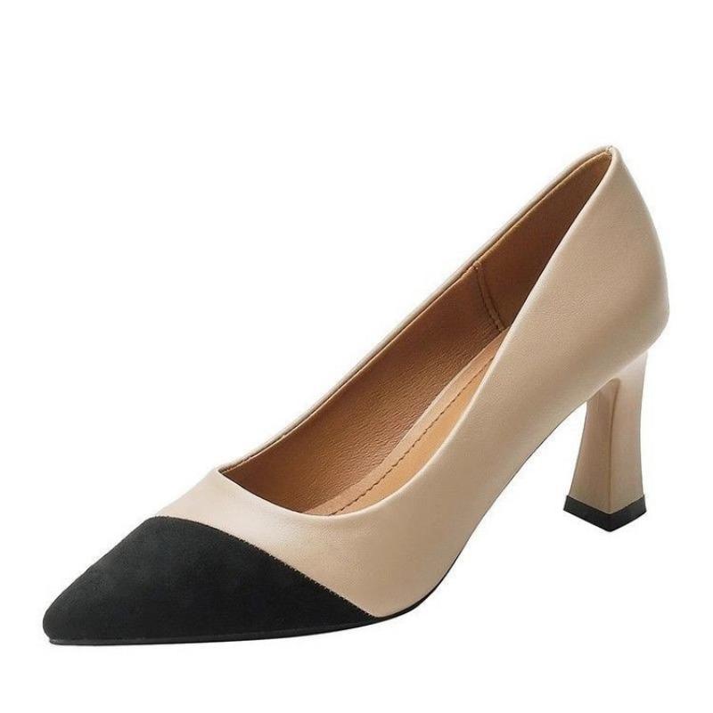 Color Matching High Heels Women's Pointed Head New Retro with Skirt Splicing Small Heel Single Shoes Women