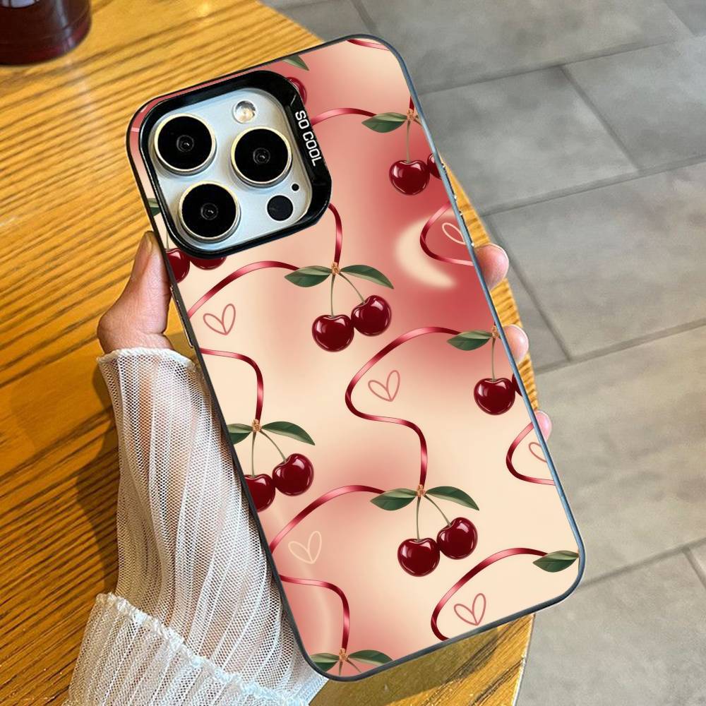 RED Pink C-Cherry Parinting Phone Case For iPhone 16 17 15 14 12 13 Pro Max Black Candy Matte Shockproof Cover