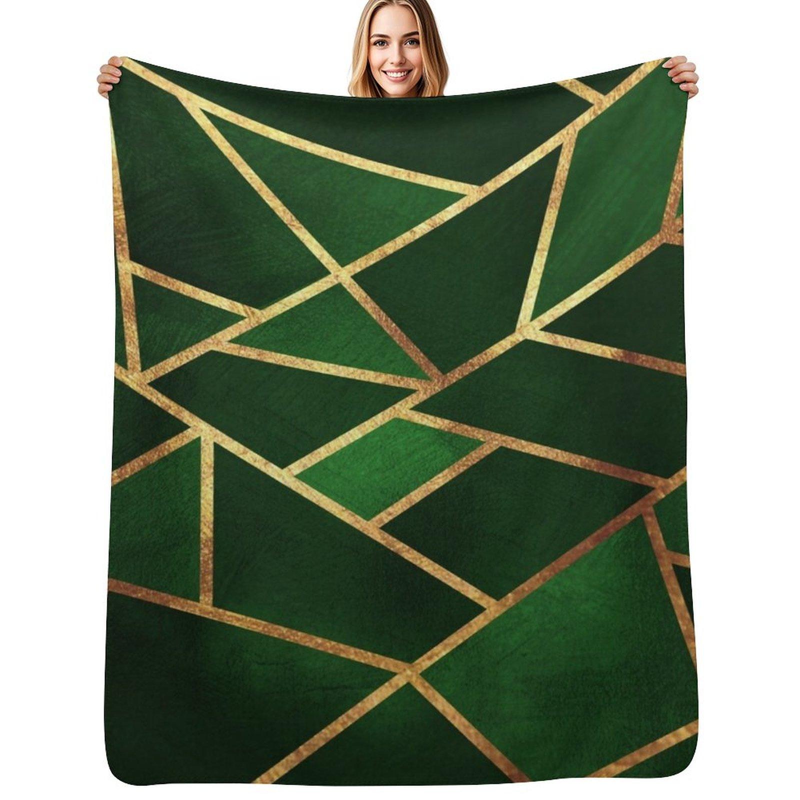 Green Gold Stone Geometric Throw Blanket Stylish Couch Blanket for Home Living Room Size: 75*100cm, Weight: 230 GSM