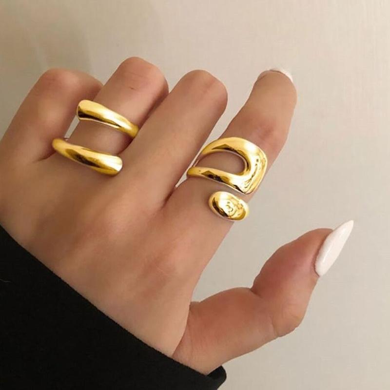 15Pcs/Set Exaggerated Metal Irregular Lines Water Droplet Smooth Rings for Women Men Punk Retro Boho Fashion Jewelry Gift